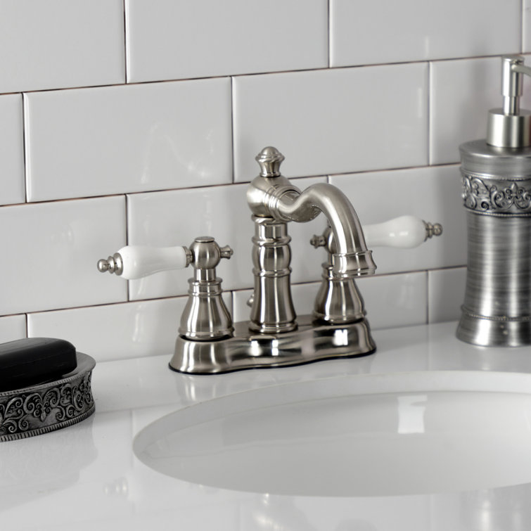 Brushed Nickel and White Traditional 4" Centerset Bathroom Faucet