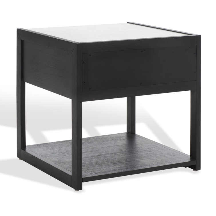 Adeline Black and White Marble Top Nightstand with Antique Brass Handle