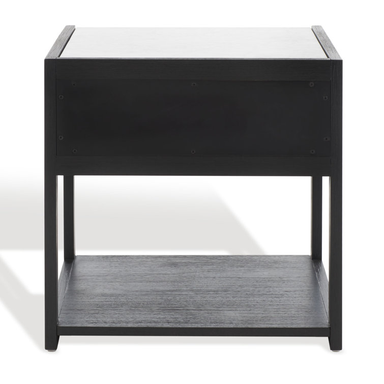 Adeline Black and White Marble Top Nightstand with Antique Brass Handle