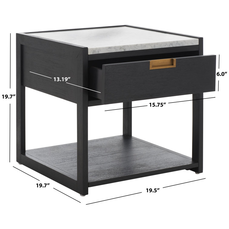 Adeline Black and White Marble Top Nightstand with Antique Brass Handle