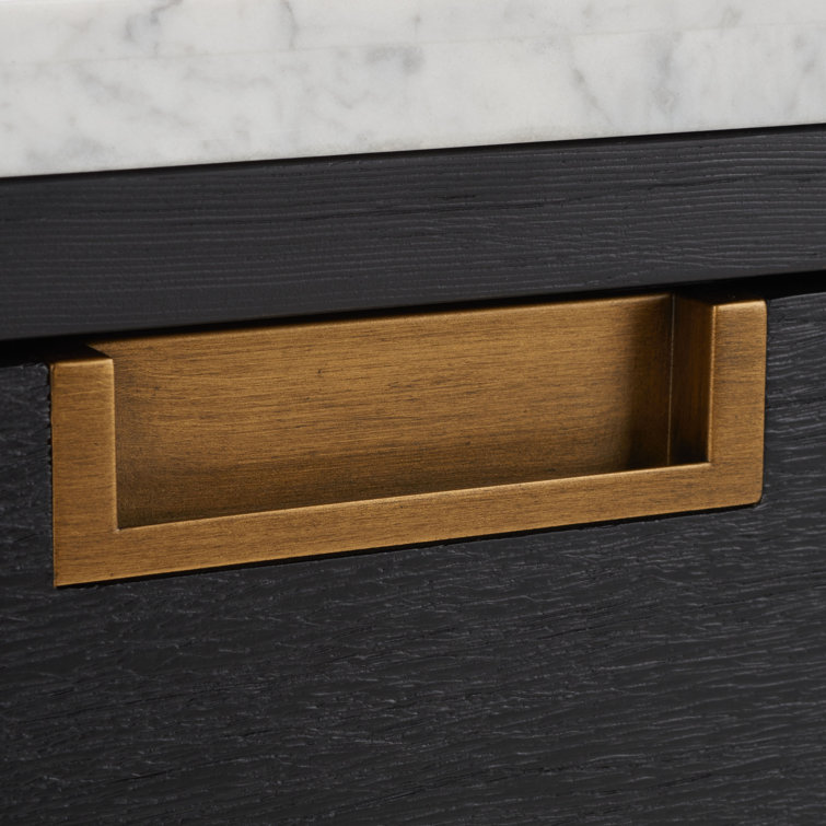 Adeline Black and White Marble Top Nightstand with Antique Brass Handle