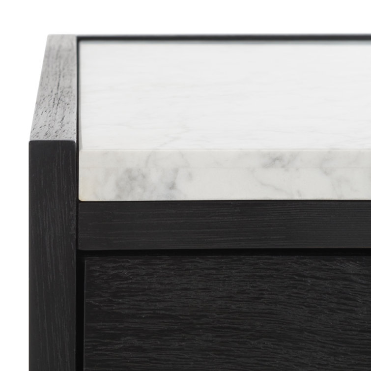 Adeline Black and White Marble Top Nightstand with Antique Brass Handle