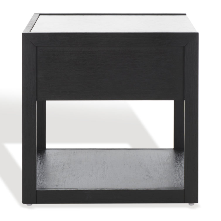 Adeline Black and White Marble Top Nightstand with Antique Brass Handle