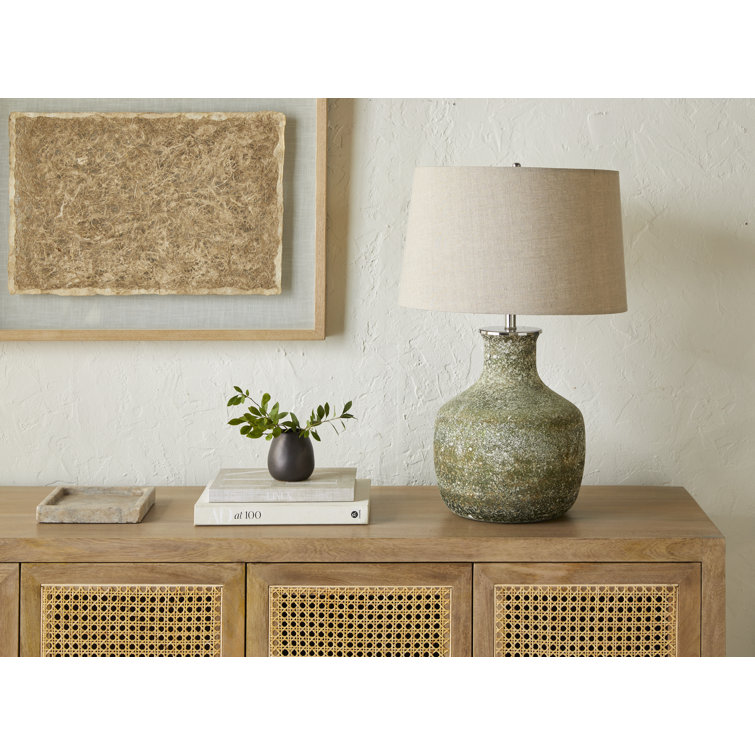 Matteo 18" White Speckled Green Table Lamp with Linen Shade