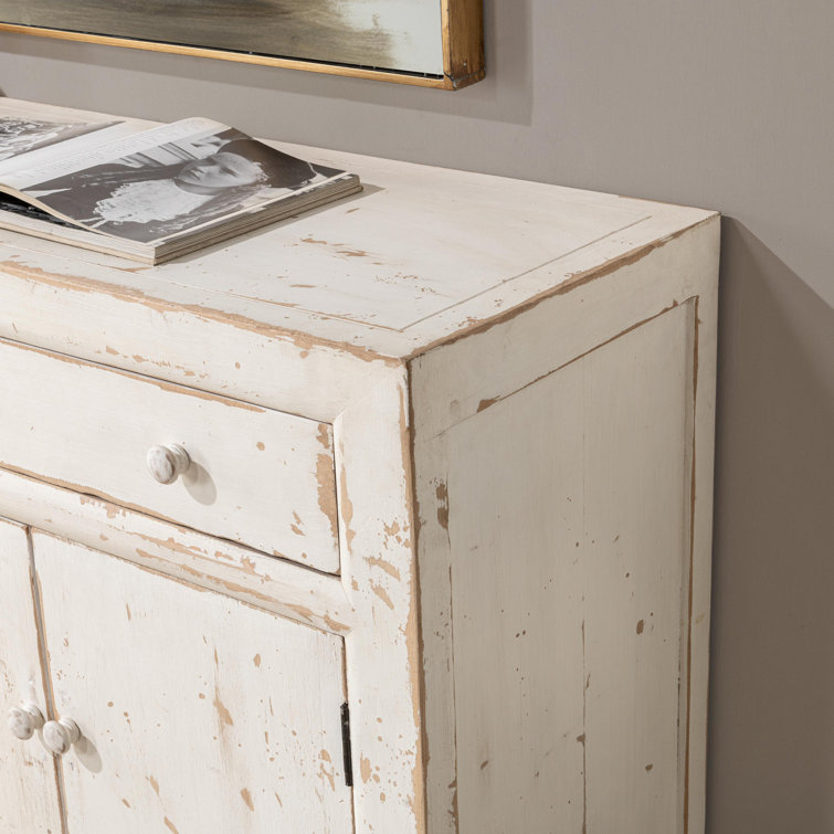 Distressed White Reclaimed Pine Buffet Sideboard with Vintage Hardware