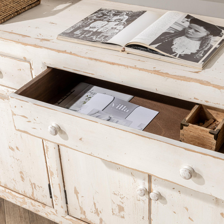 Distressed White Reclaimed Pine Buffet Sideboard with Vintage Hardware