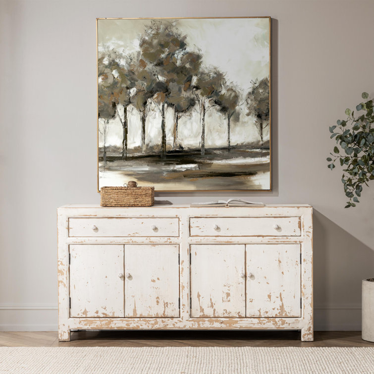 Distressed White Reclaimed Pine Buffet Sideboard with Vintage Hardware