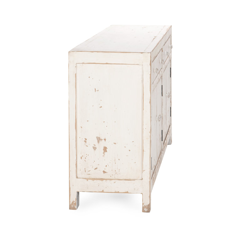 Distressed White Reclaimed Pine Buffet Sideboard with Vintage Hardware