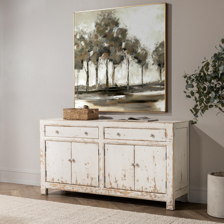 Distressed White Reclaimed Pine Buffet Sideboard with Vintage Hardware