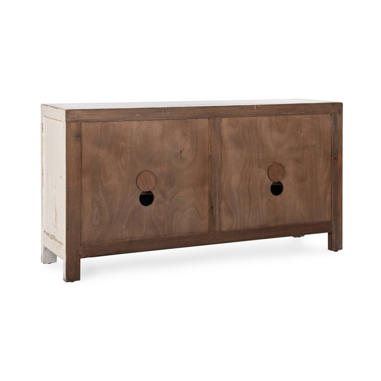 Distressed White Reclaimed Pine Buffet Sideboard with Vintage Hardware