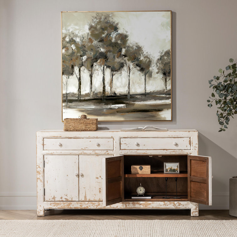 Distressed White Reclaimed Pine Buffet Sideboard with Vintage Hardware
