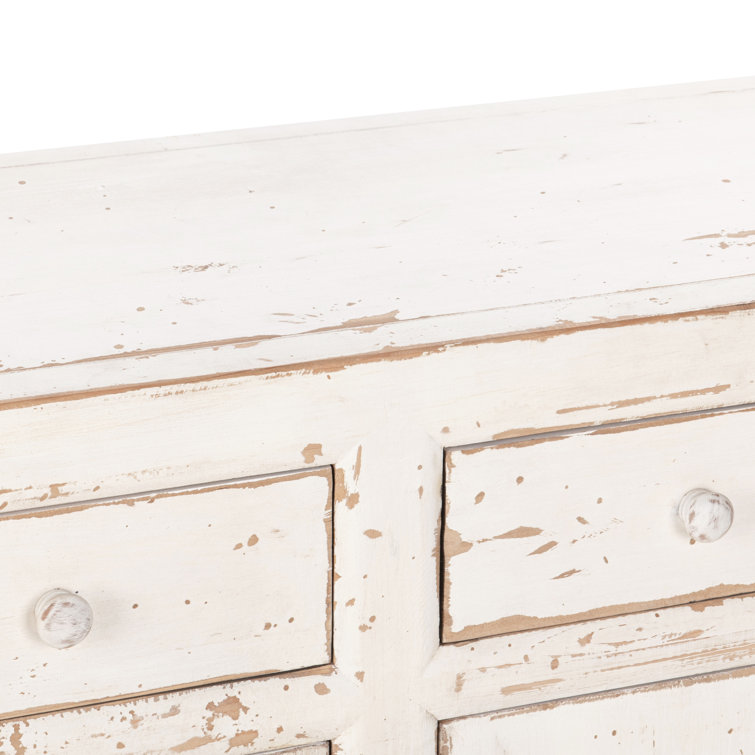 Distressed White Reclaimed Pine Buffet Sideboard with Vintage Hardware