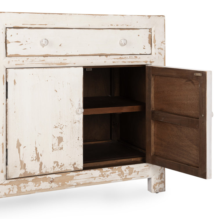 Distressed White Reclaimed Pine Buffet Sideboard with Vintage Hardware