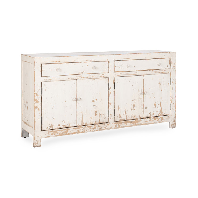 Distressed White Reclaimed Pine Buffet Sideboard with Vintage Hardware