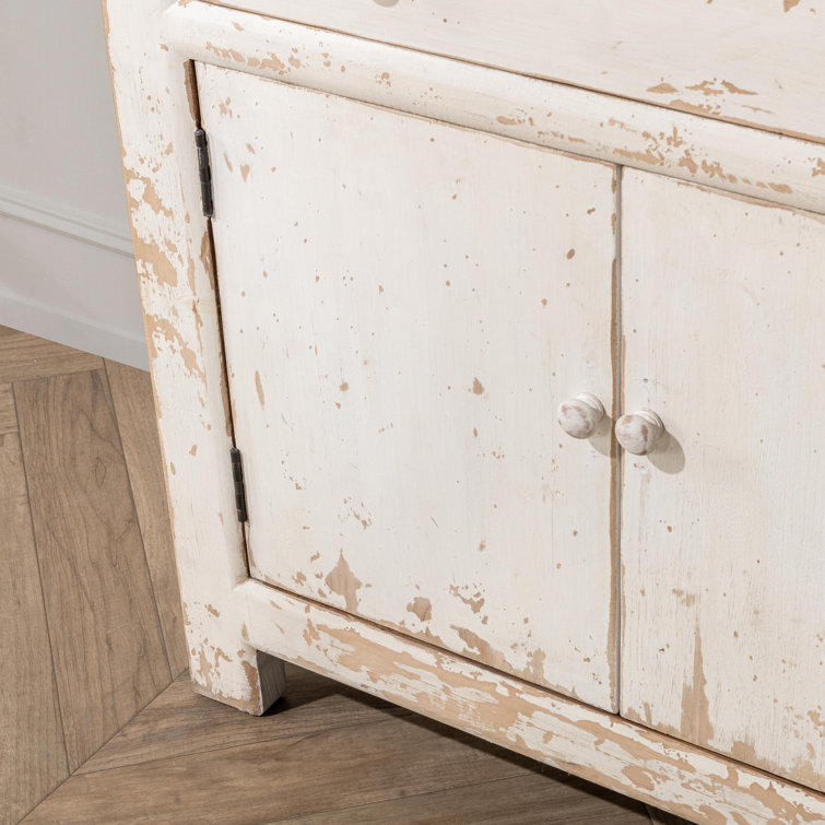 Distressed White Reclaimed Pine Buffet Sideboard with Vintage Hardware