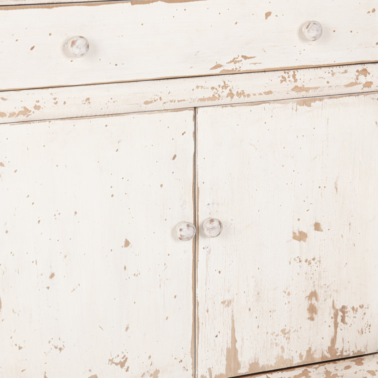 Distressed White Reclaimed Pine Buffet Sideboard with Vintage Hardware