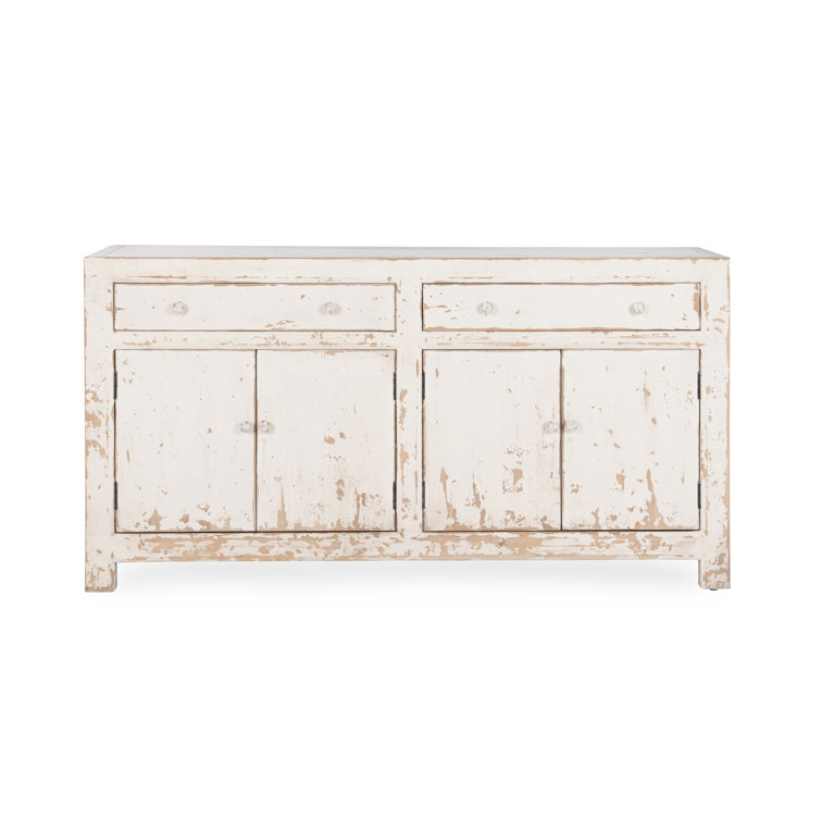 Distressed White Reclaimed Pine Buffet Sideboard with Vintage Hardware