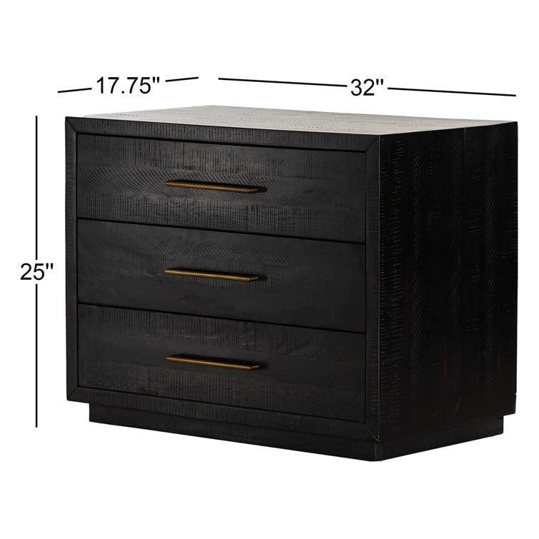 Suki Black 3-Drawer Nightstand with Metal Handles