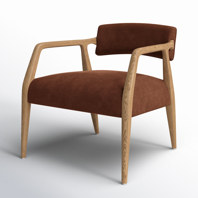 Edith Rustic Oak Wood Frame Velvet Upholstered Arm Chair