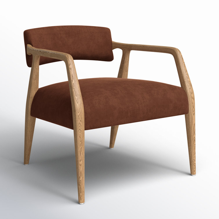 Edith Rustic Oak Wood Frame Velvet Upholstered Arm Chair