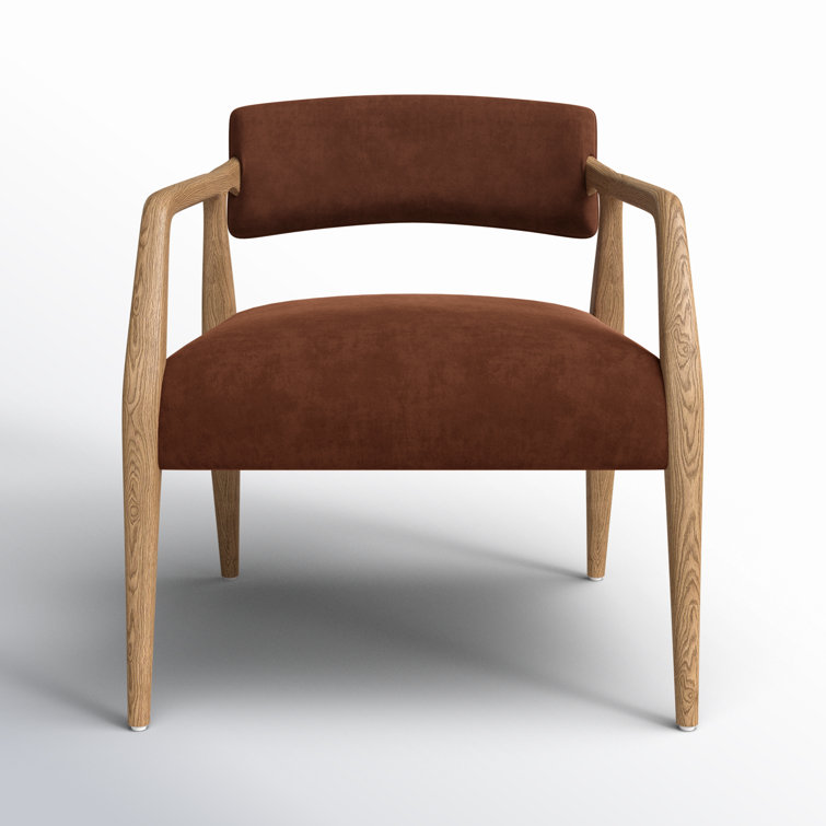 Edith Rustic Oak Wood Frame Velvet Upholstered Arm Chair