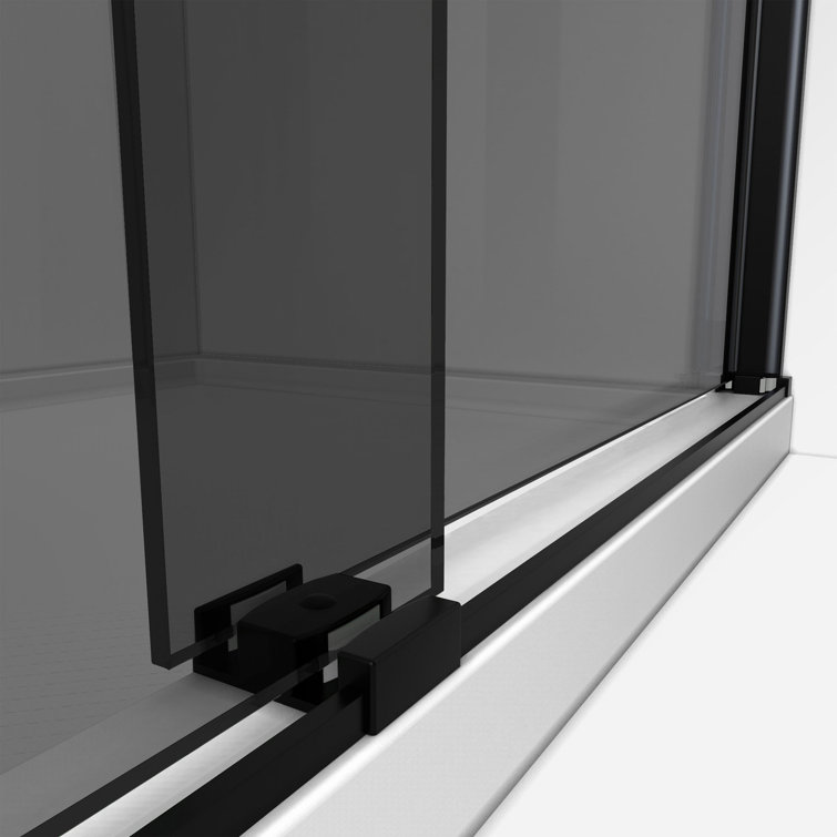 Sapphire Matte Black Semi-Frameless Sliding Shower Door with Smoke Gray Glass