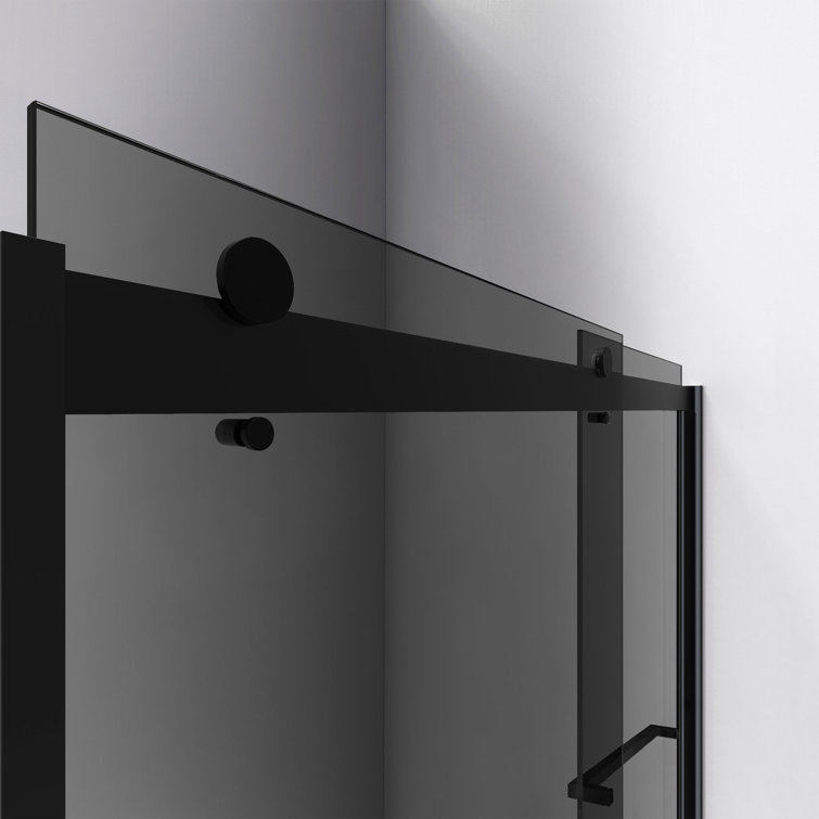 Sapphire Matte Black Semi-Frameless Sliding Shower Door with Smoke Gray Glass