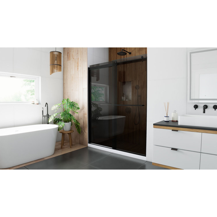 Sapphire Matte Black Semi-Frameless Sliding Shower Door with Smoke Gray Glass