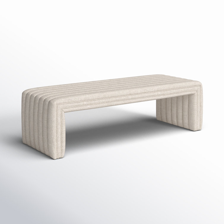 Contemporary Beige Upholstered Storage Bench 61"