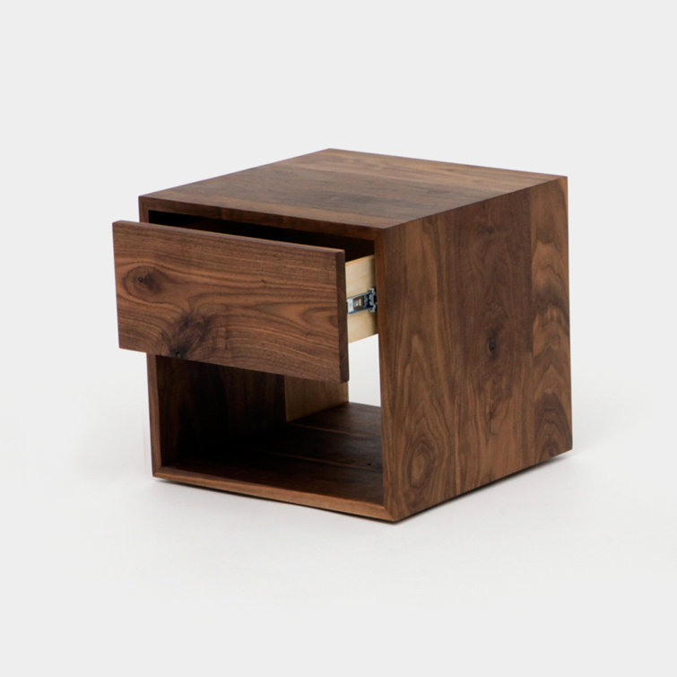 Walnut Solid Wood 1-Drawer Nightstand with Shelf