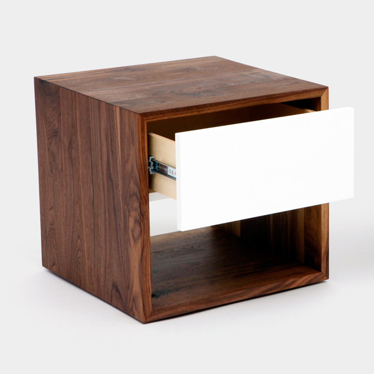 Walnut and White 1-Drawer Modern Nightstand