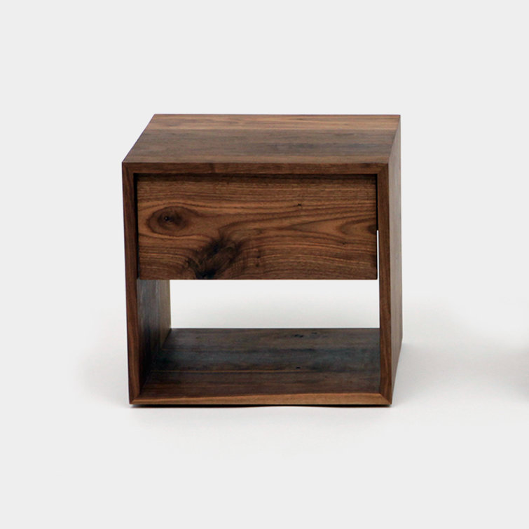 Walnut Solid Wood 1-Drawer Nightstand with Shelf