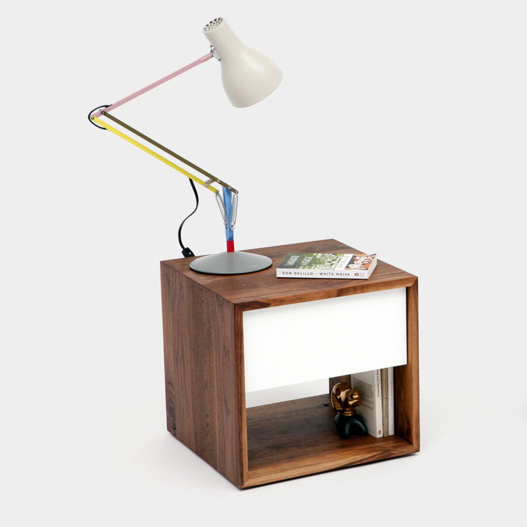 Walnut and White 1-Drawer Modern Nightstand