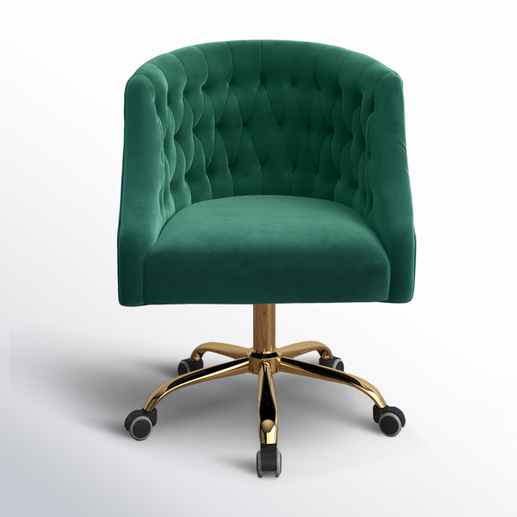 Ergonomic Green Velvet Task Chair with Gold Metal Legs