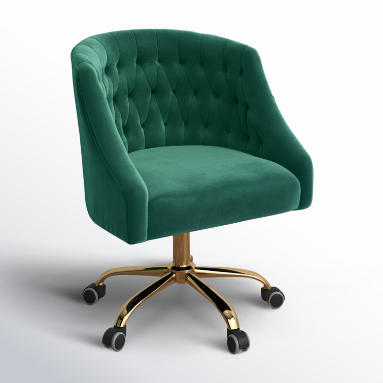 Ergonomic Green Velvet Task Chair with Gold Metal Legs