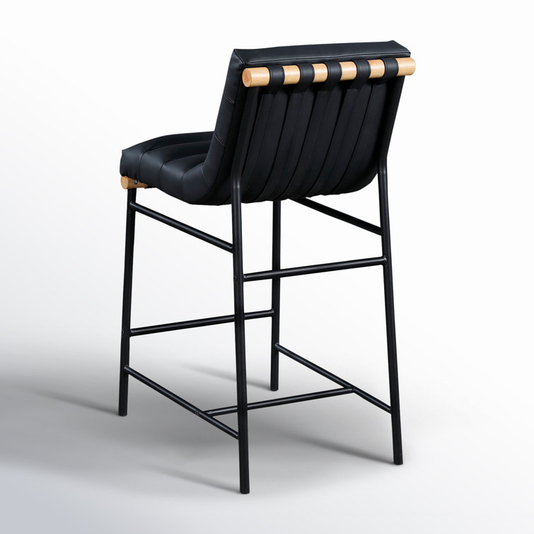 Black Faux Leather and Oak Counter Stool