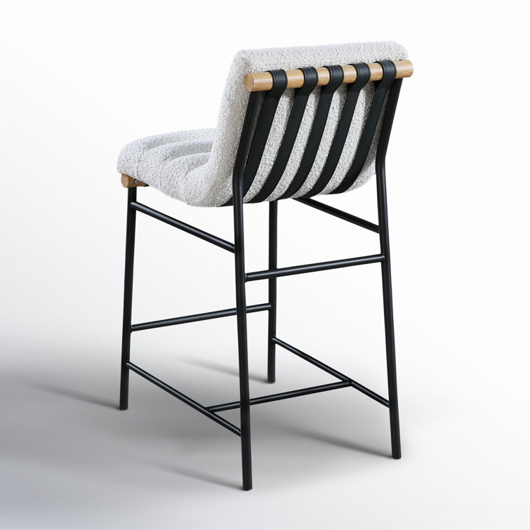 Cream Boucle Fabric and Metal Counter Stool