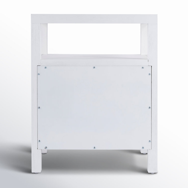 White Acacia Wood 2-Drawer Nightstand with Gold Pulls