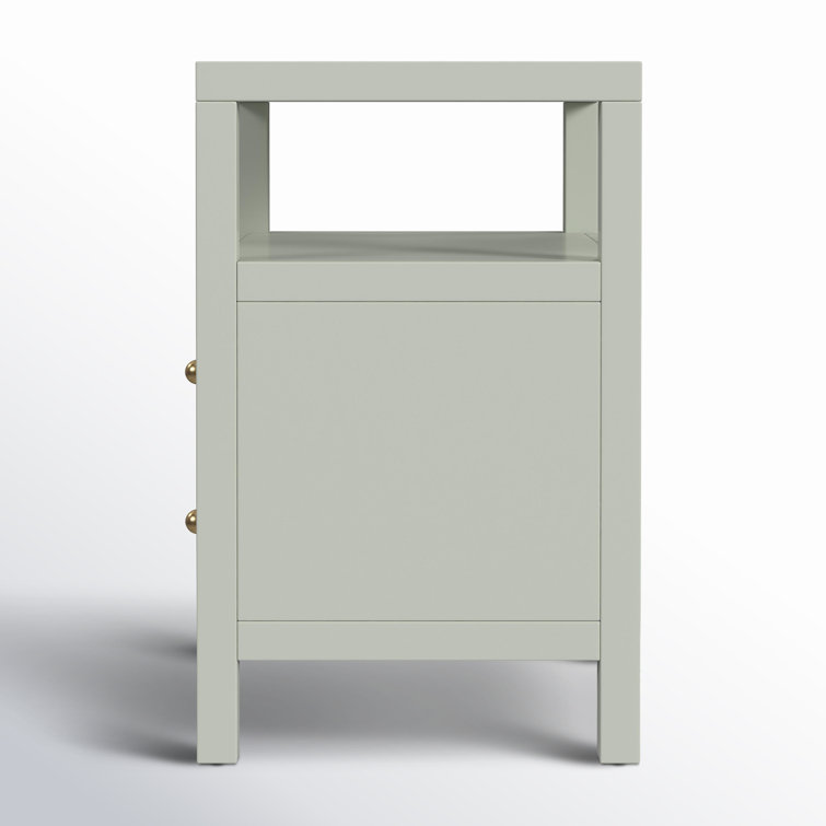 Sage Green 2-Drawer Nightstand with Open Shelf