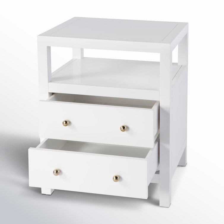 Smooth White 2-Drawer Nightstand with Gold Knobs