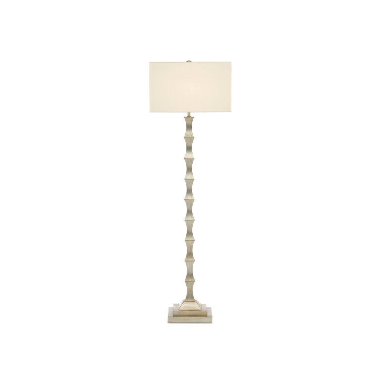 Silver Leaf Floor Lamp with Off-White Shantung Shade
