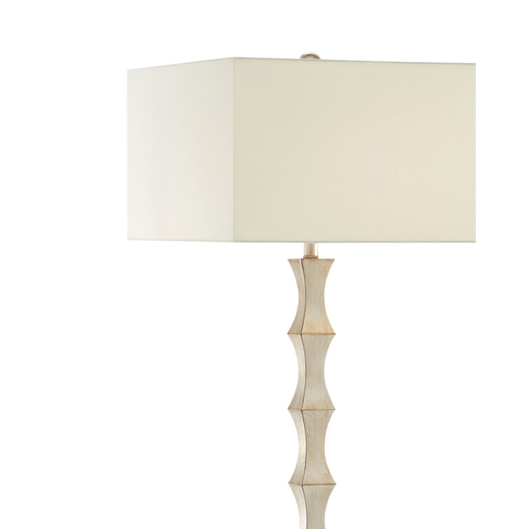 Silver Leaf Floor Lamp with Off-White Shantung Shade