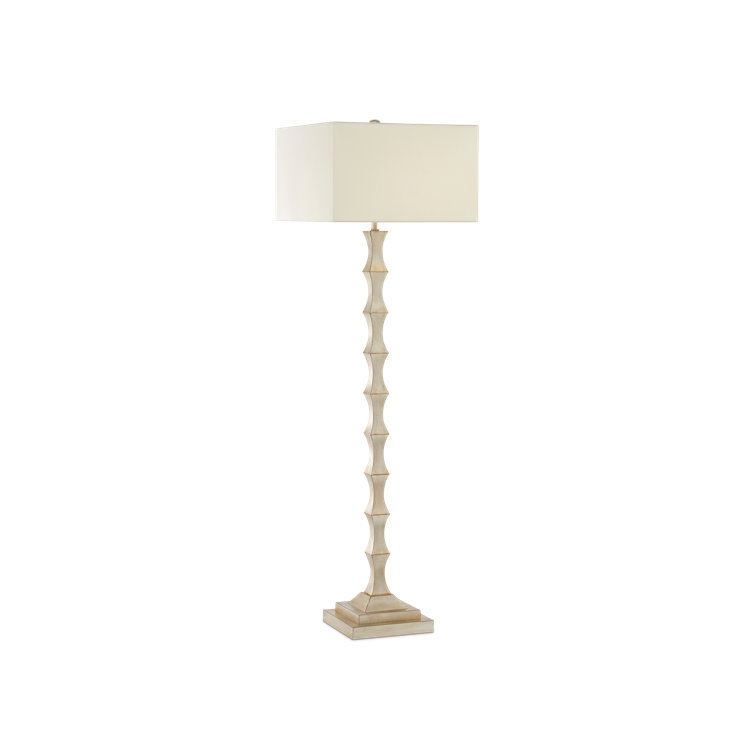 Silver Leaf Floor Lamp with Off-White Shantung Shade