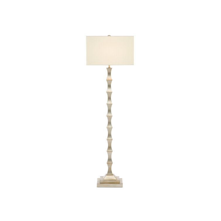 Silver Leaf Floor Lamp with Off-White Shantung Shade