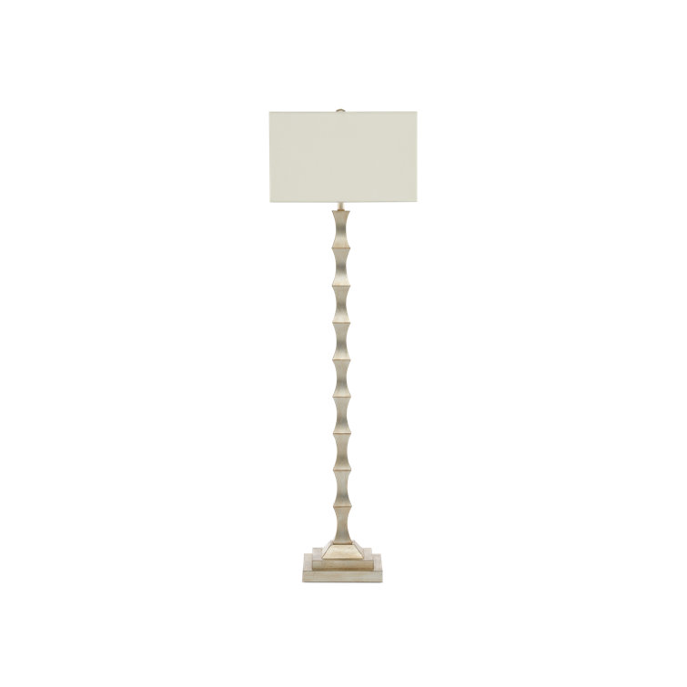 Silver Leaf Floor Lamp with Off-White Shantung Shade