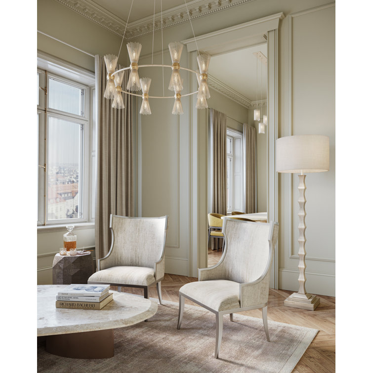 Silver Leaf Floor Lamp with Off-White Shantung Shade