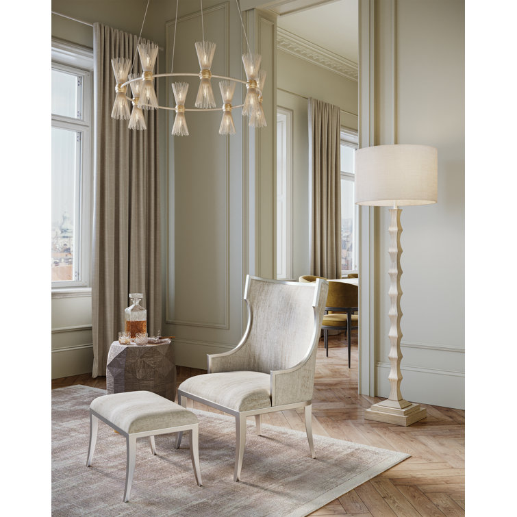 Silver Leaf Floor Lamp with Off-White Shantung Shade