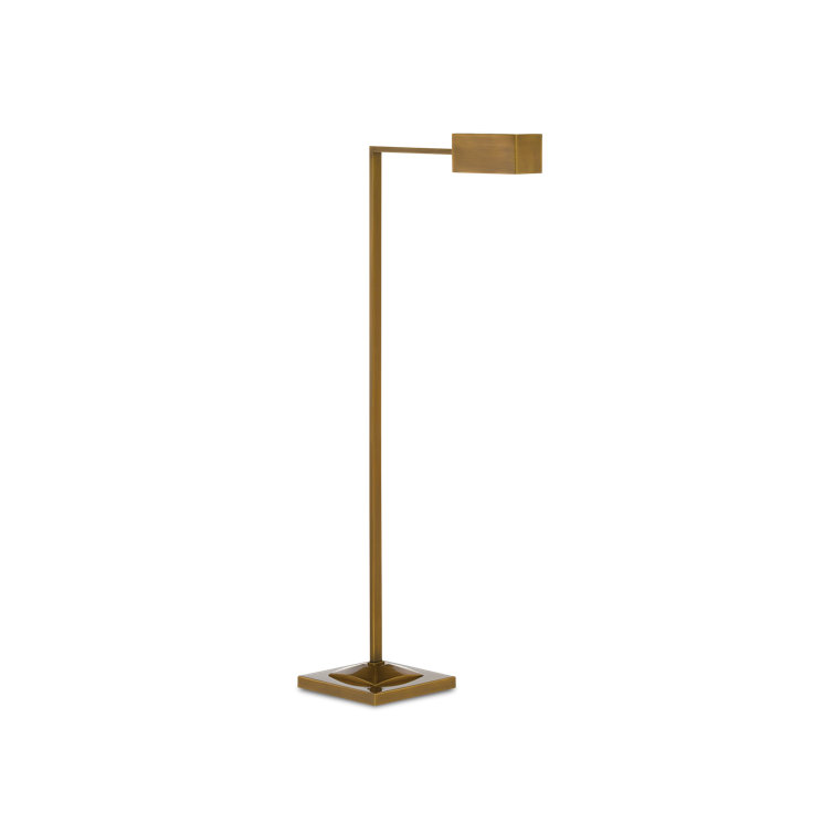Polished Antique Brass Cordless Floor Lamp with Rectangular Shade