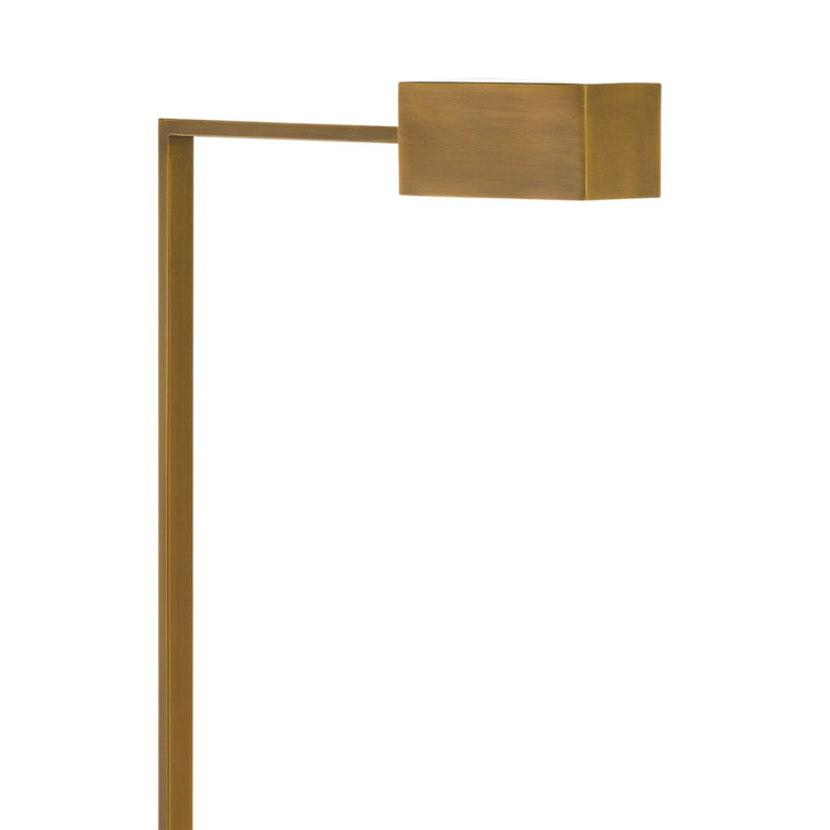 Polished Antique Brass Cordless Floor Lamp with Rectangular Shade