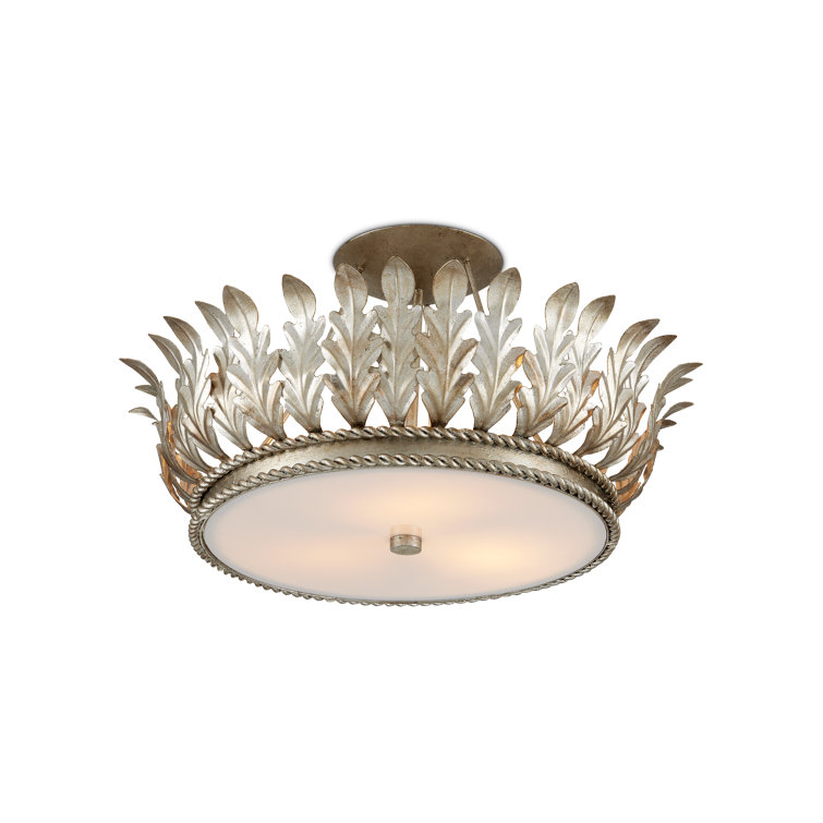 Champagne Silver Wrought Iron Semi-Flush Mount Light Fixture